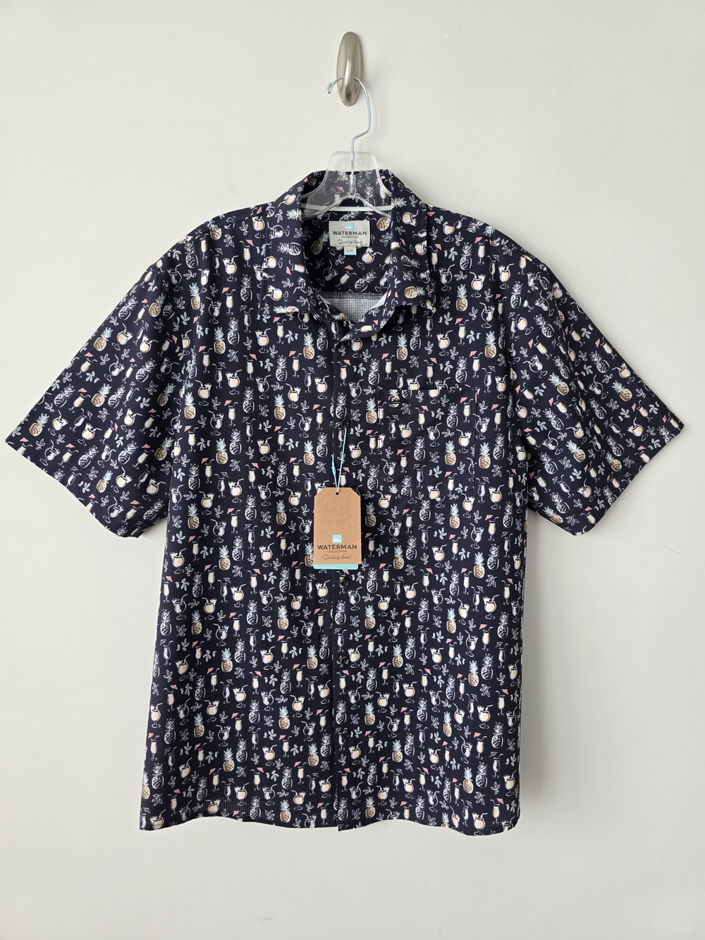 Quiksilver Mens Patron Tech Woven Shirt L Navy Multi NWT